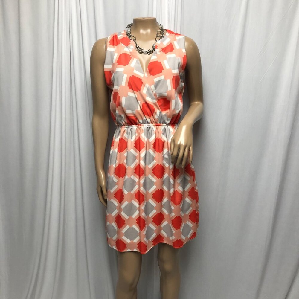 Peach Love Cream Dress Womens Size Small Orange Gray White Lined Mini